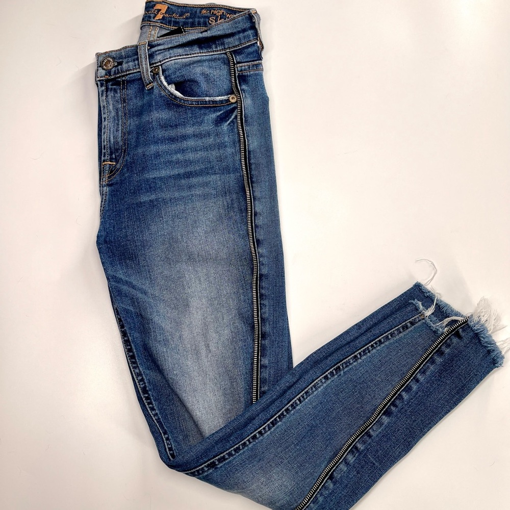 7 For All Mankind Crop Ankle Skinny Jeans Zipper Vintage Wash 25 Like New EUC